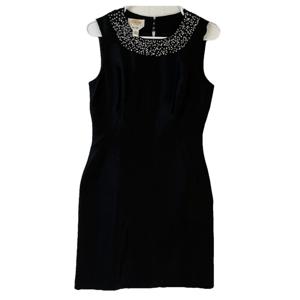 Talbots Dress Womens 6 Black Beaded Career Formal Business Sheath 100% Silk